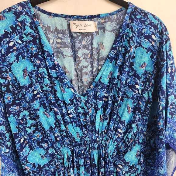 Rujuta Sheth Boho Resort Garden Marie Cinched Kaftan Maxi Dress Blue S/M - Picture 5 of 14